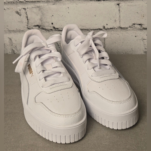 Puma Carina Platform Sneakers White Leather Women’s Size 6 - Picture 2 of 10